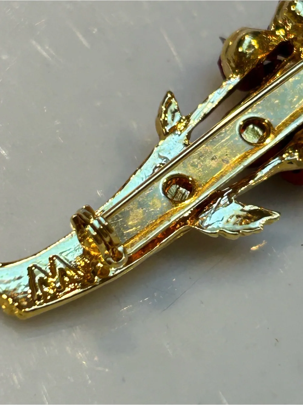 Monet Gold-Tone Bouquet Brooch with Red Enamel Flowers